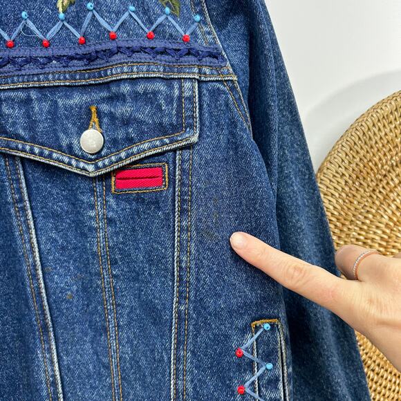 Vintage Y2K 2000s Together Blue Embroidered Beaded Denim Jean Jacket Medium - Picture 9 of 10